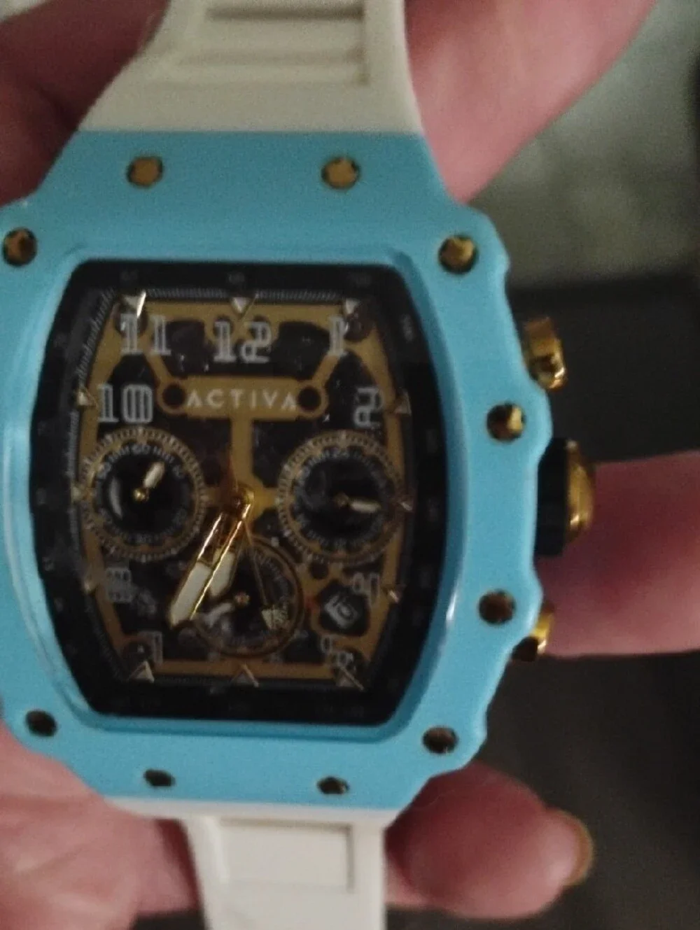 Unbranded Blue and White Sport Smartwatch with Gold Accents